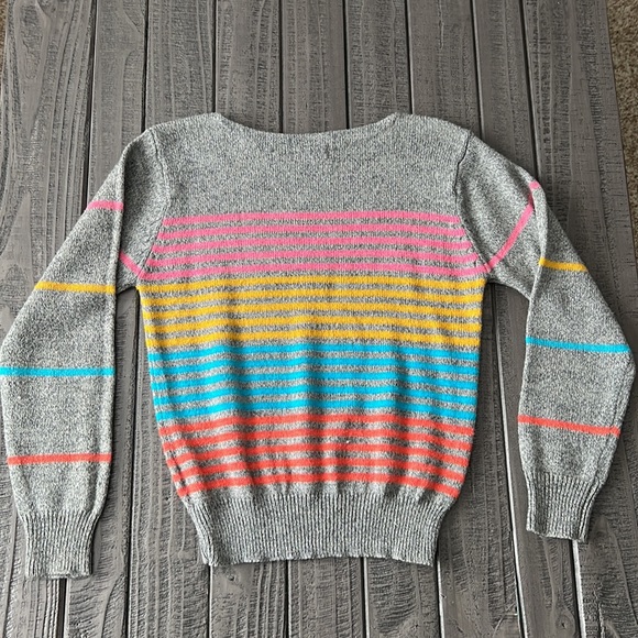 VINTAGE Brittania (Levi Strauss) wool sweater, gray with rainbow stripes, medium - Picture 4 of 6